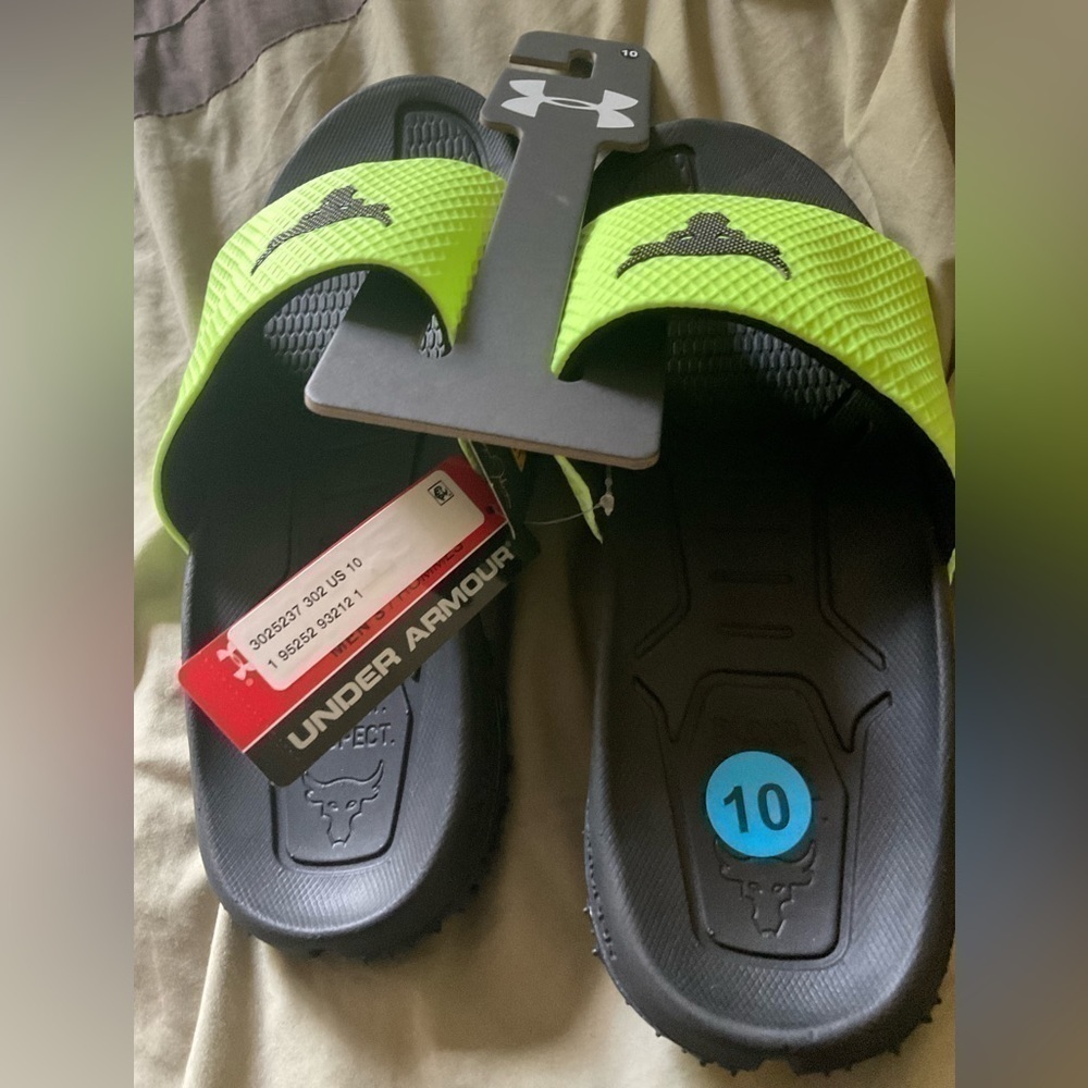 Under Armour UA Project Rock Slides 2.0 Volt Green Black Michelin Wild Gripper - Picture 6 of 7